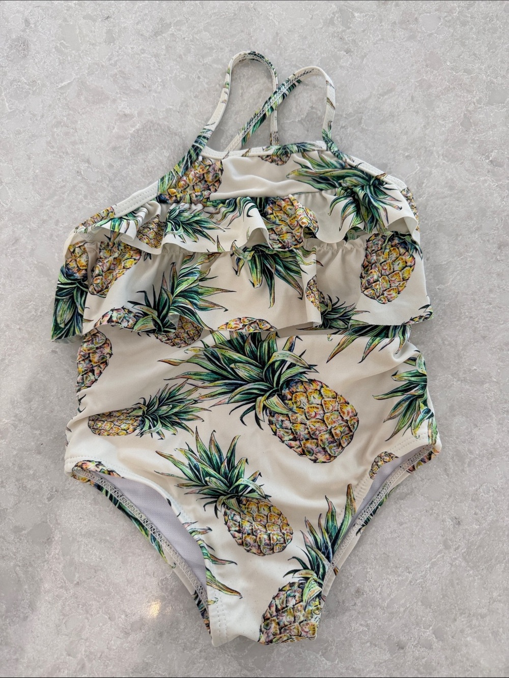 Kids Pineapple Print Ruffle One-Piece Swimsuit - White/Green